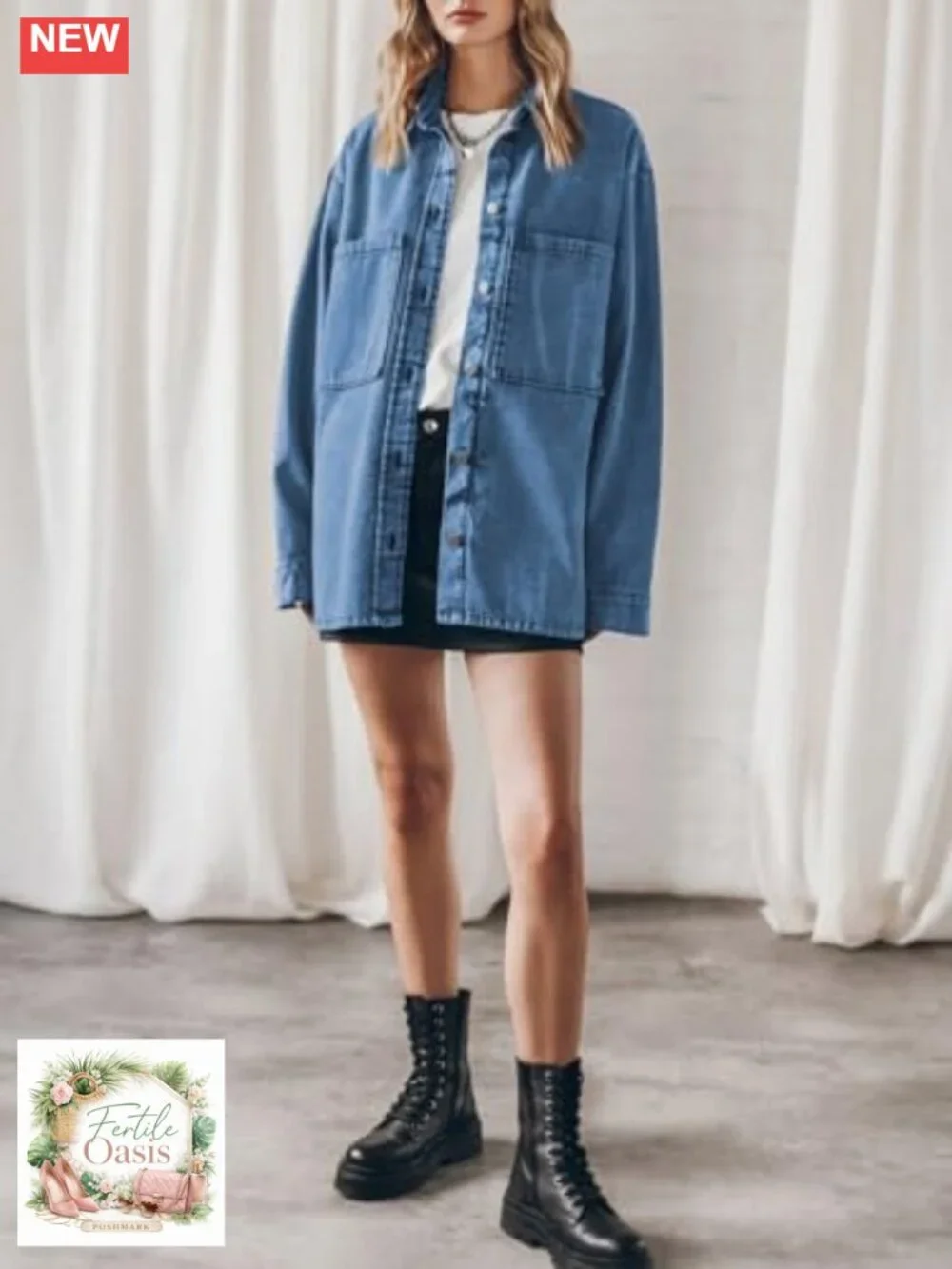 Oversized Denim Jacket Button Up Long Sleeve Jean Coat